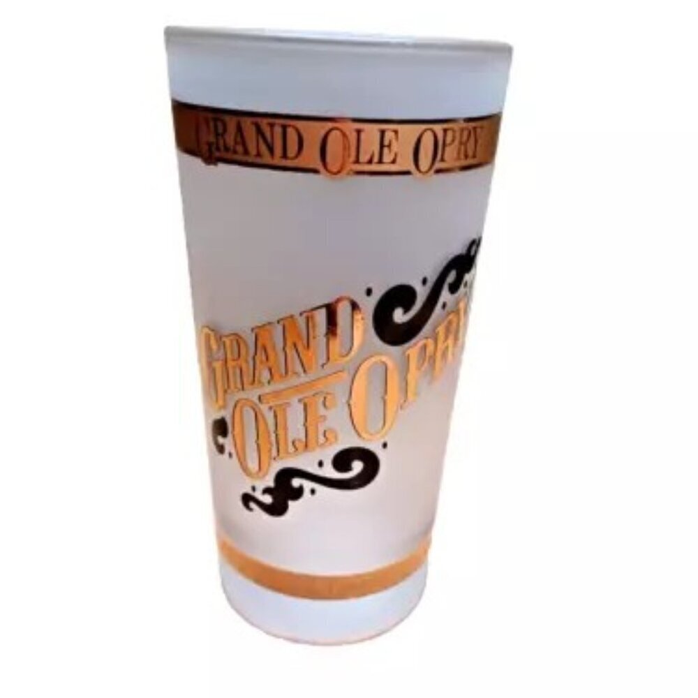 Grand Ole Opry‎ Frosted Glass Cup Tennesee Travel Souvenir 12oz 22K Gold Vintage